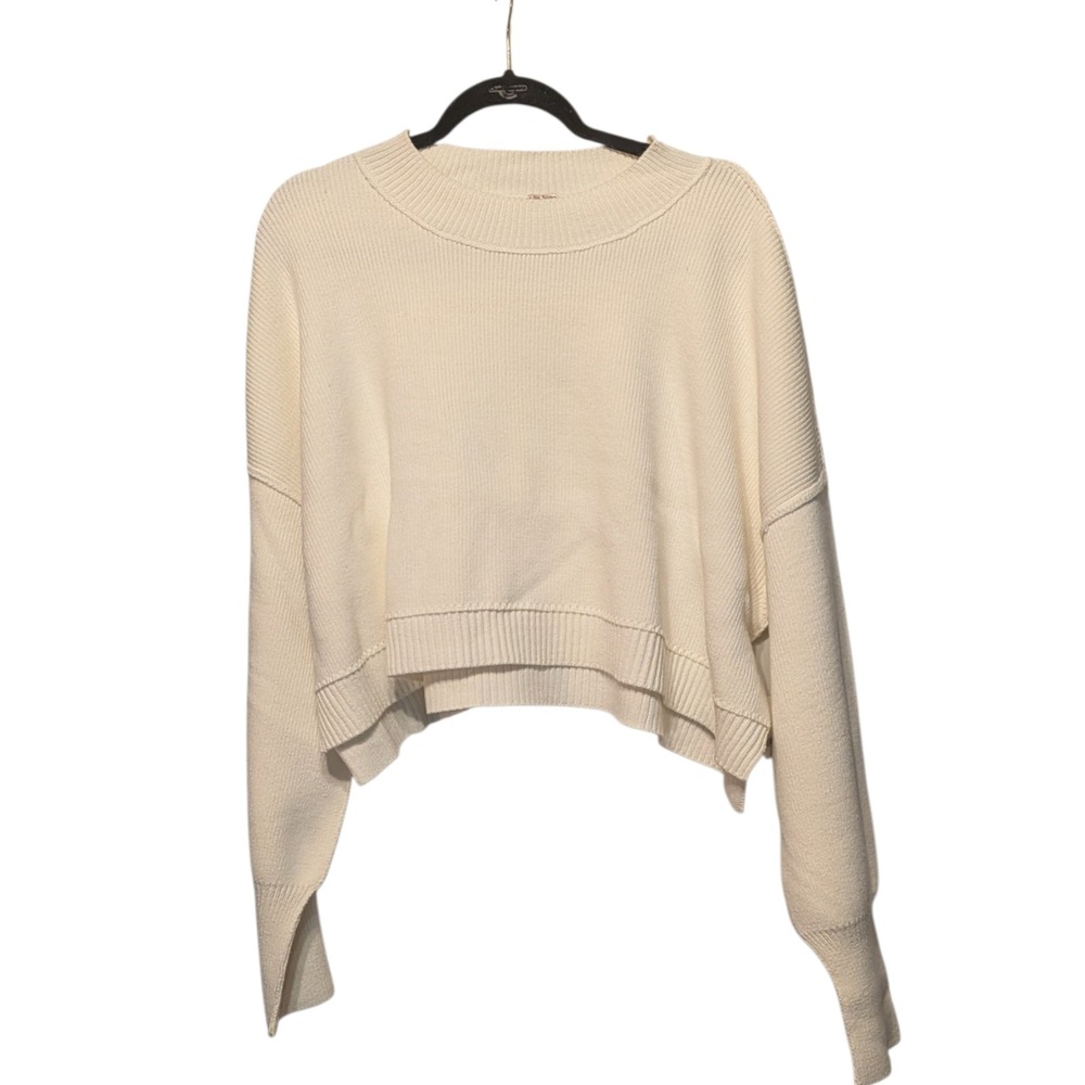 Free People Moonglow Cropped Sweater White Blanc OB1609060 Large NWT